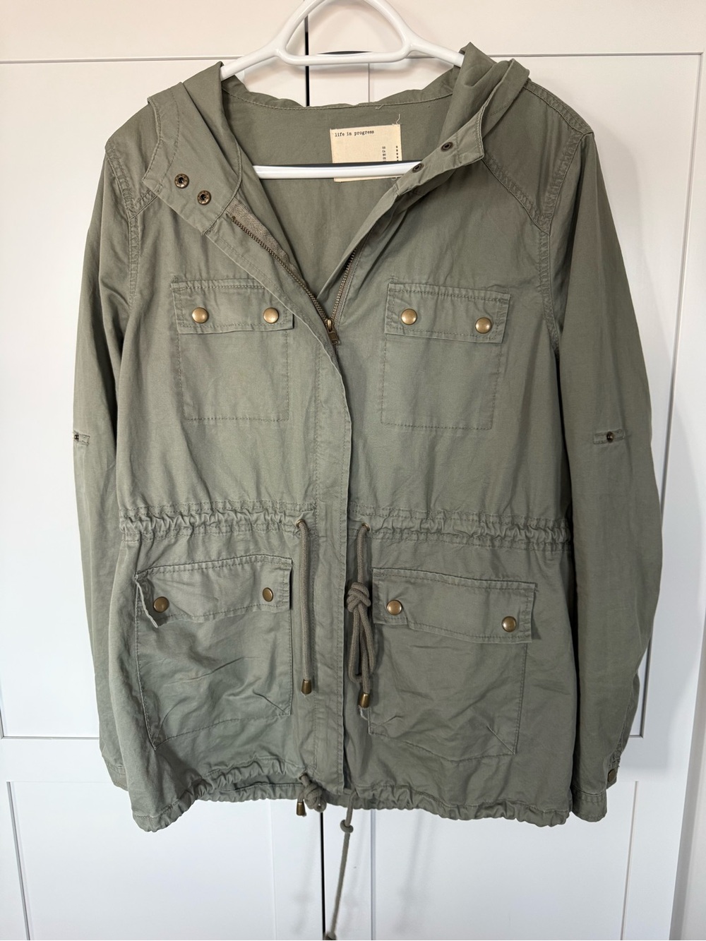 Lightweight Olive Utility Jacket with Hood - women’s fall jacket